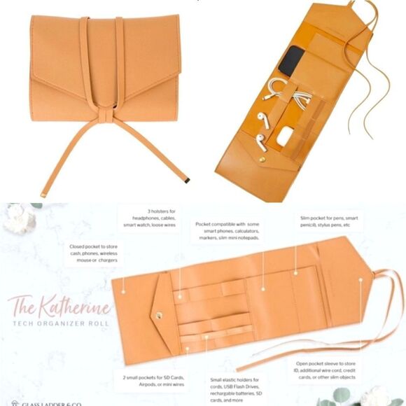 Glass Ladder & Co. Bags Katherine Tech Vegan Leather Organizer Travel Roll Honey - Picture 3 of 14